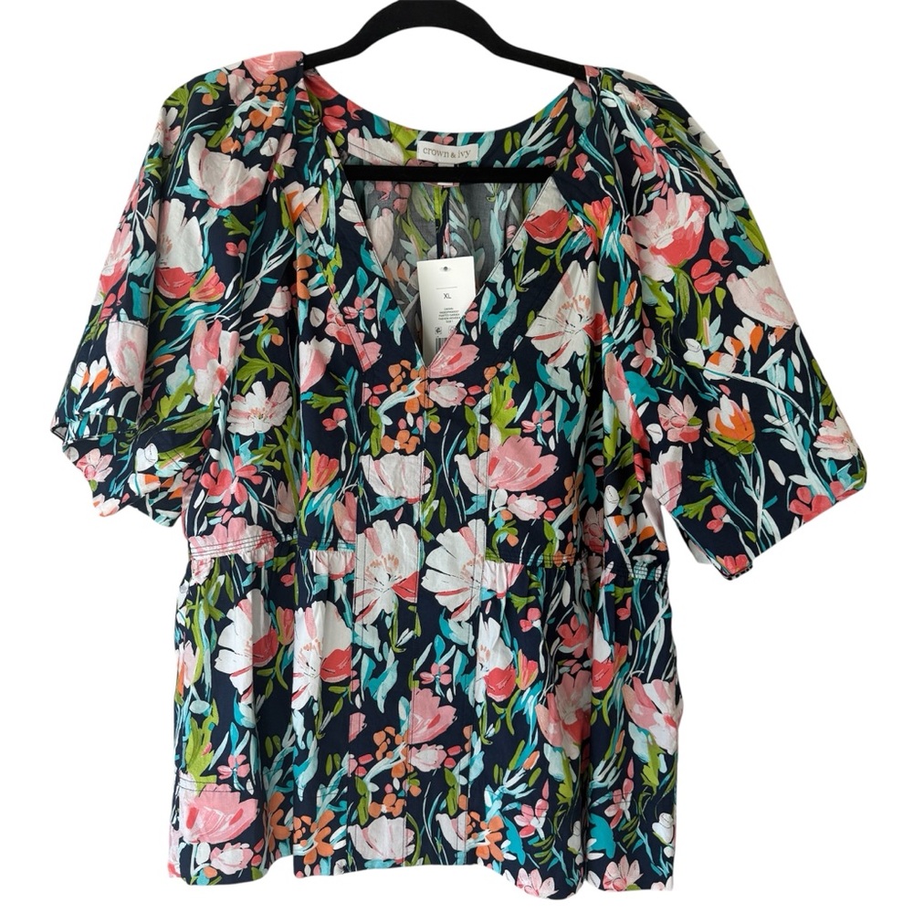 NWT Crown & Ivy painted garden floral print top szXL